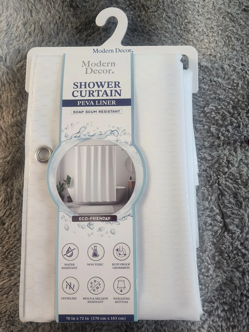 White PEVA Shower Curtain Liner